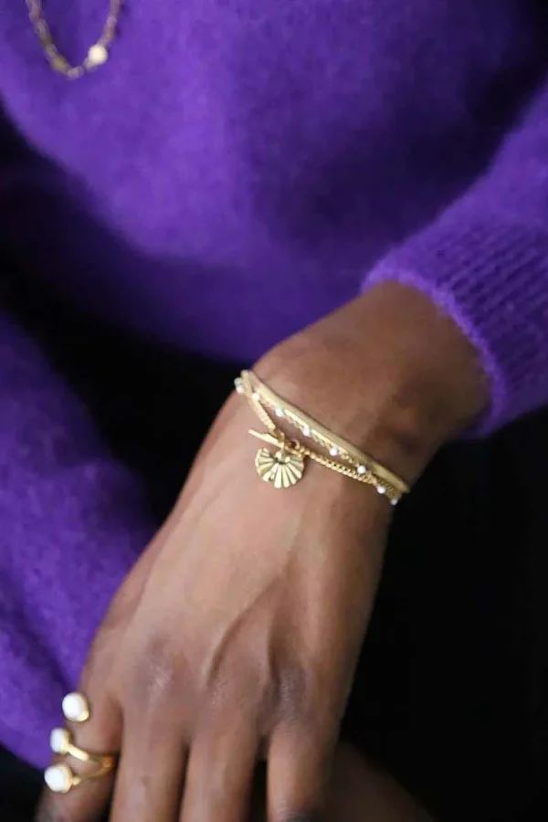 Femmes Saheline Bague Ajustable Doree/Blanc Nafy