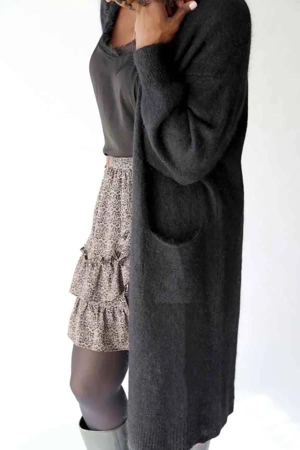 Femmes Saheline Gilet Long Noir Mohair Dan