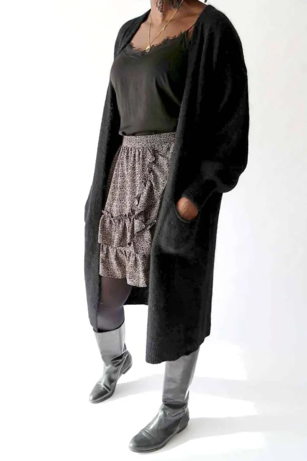 Femmes Saheline Gilet Long Noir Mohair Dan