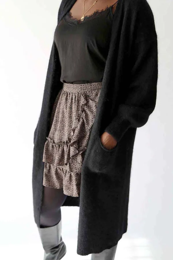 Femmes Saheline Gilet Long Noir Mohair Dan