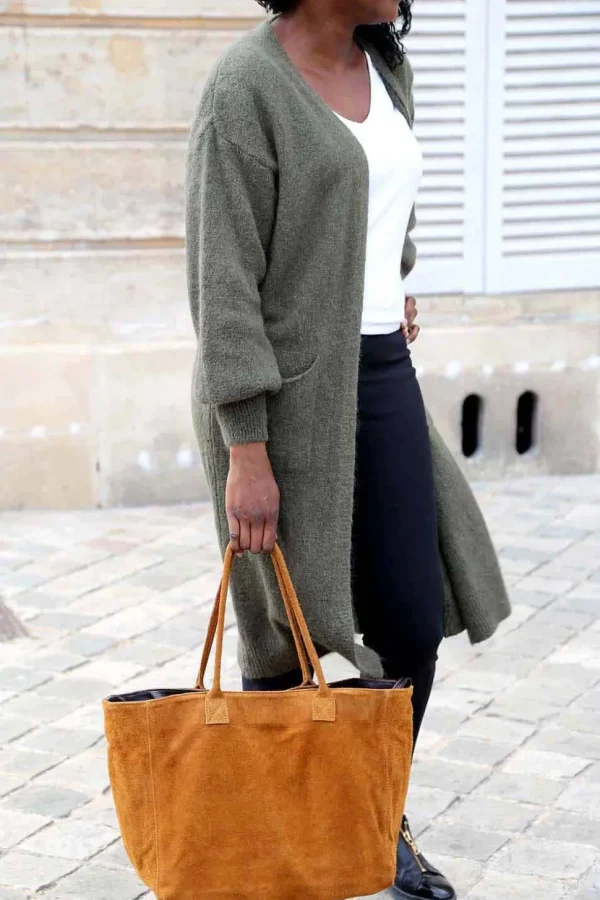Femmes Saheline Gilet Long Vert Mohair Dan