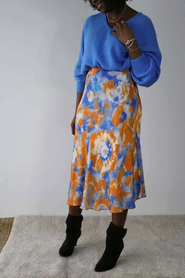 Femmes Saheline Jupe Midi Satinee Orange Gina