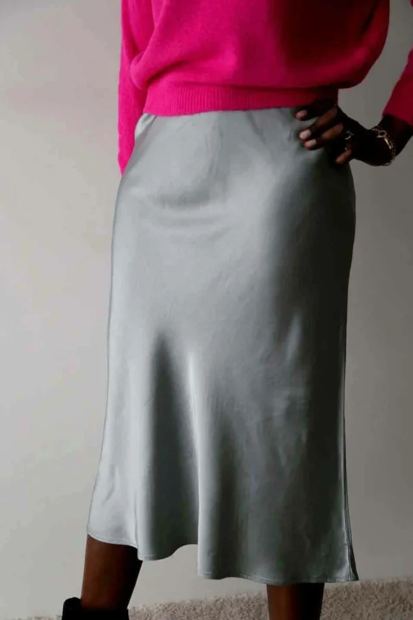 Femmes Saheline Jupe Midi Soie Gris Natty