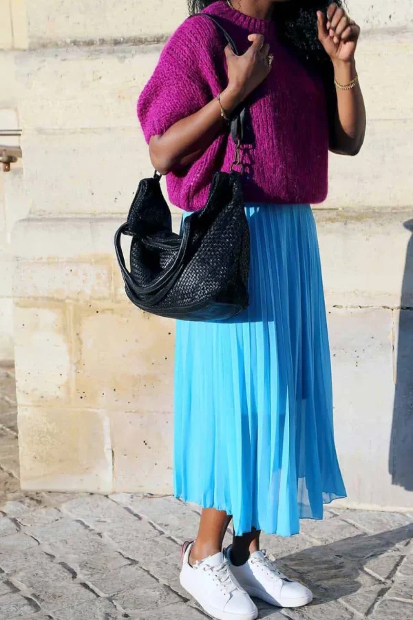 Femmes Saheline Jupe Plissee Midi Bleu Ciel Caudy