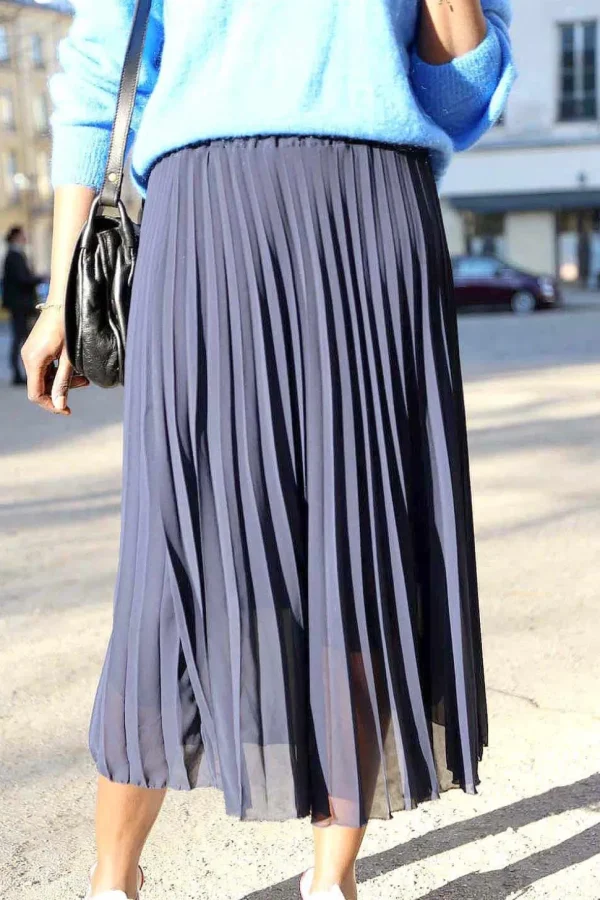 Femmes Saheline Jupe Plissee Uni Bleu Caudy