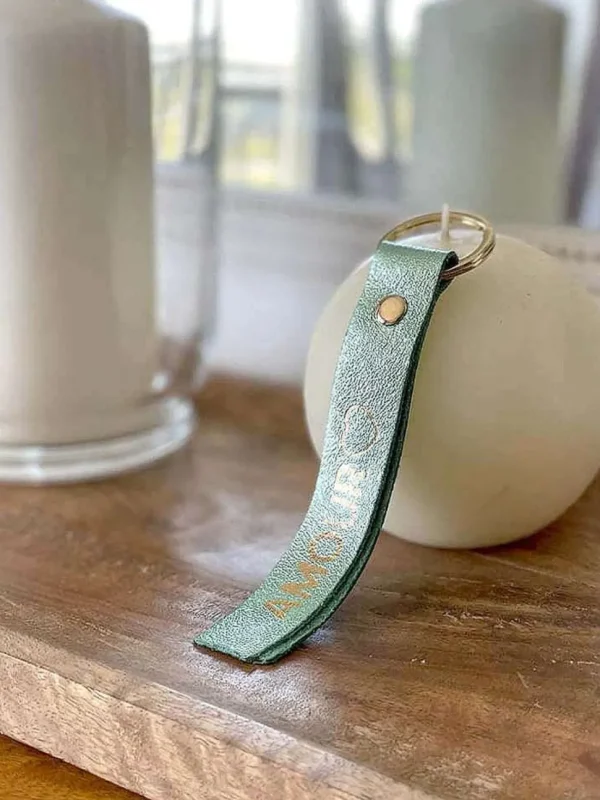 Femmes Saheline Porte-Clés En Cuir Vert Eau Daisy